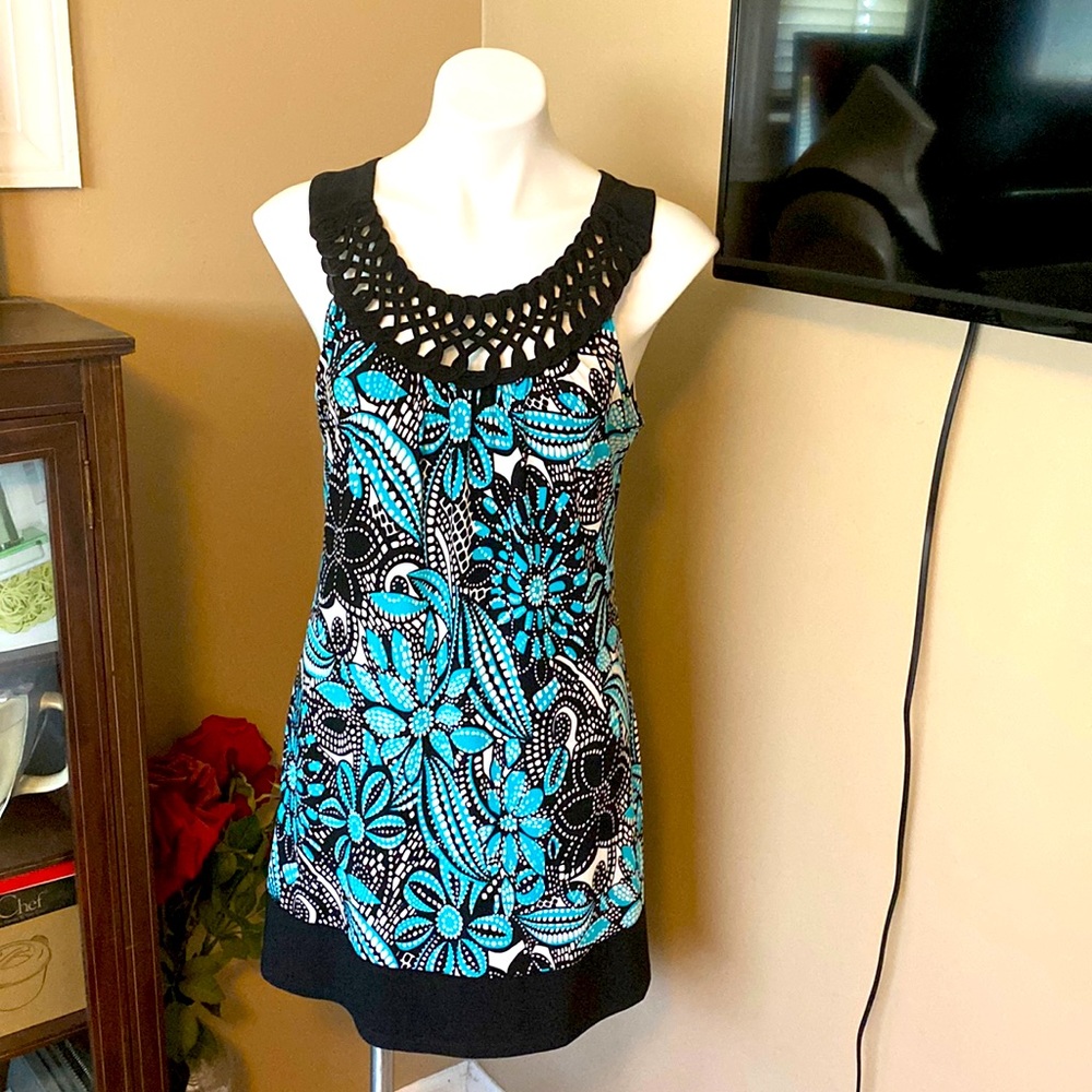 Adorable Black & Turquoise tank dress! Super stretchy, dressy & comfy to wear!